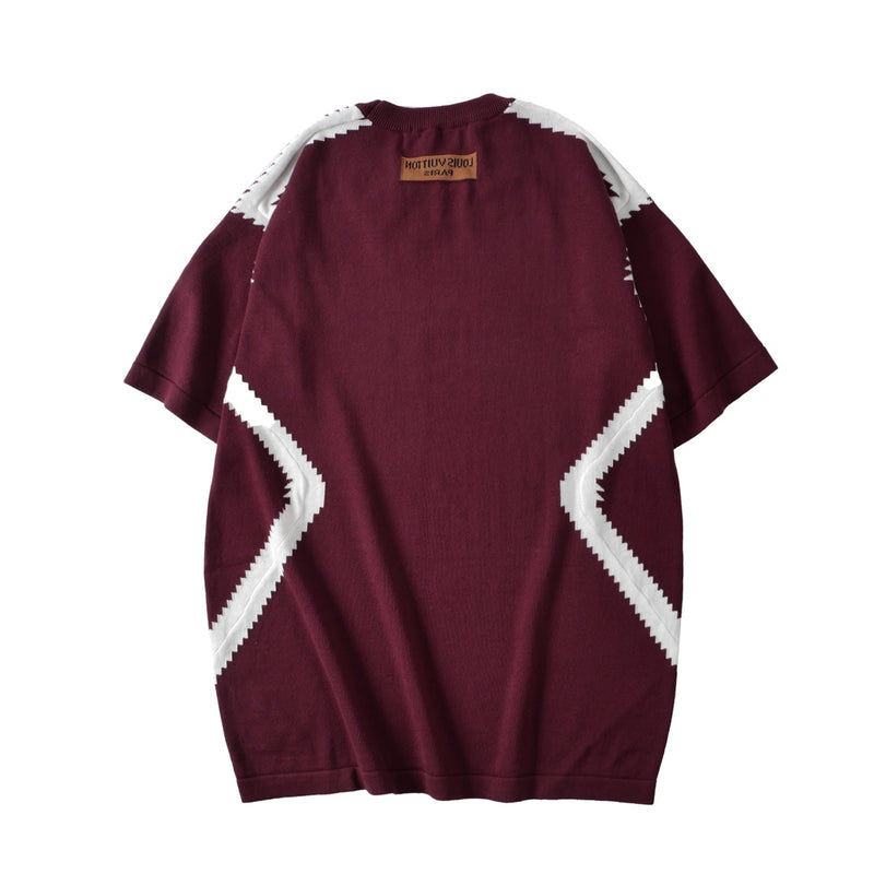 Camiseta Louis Vuitton Burgundy Intarsia Cotton Knit Crew Neck