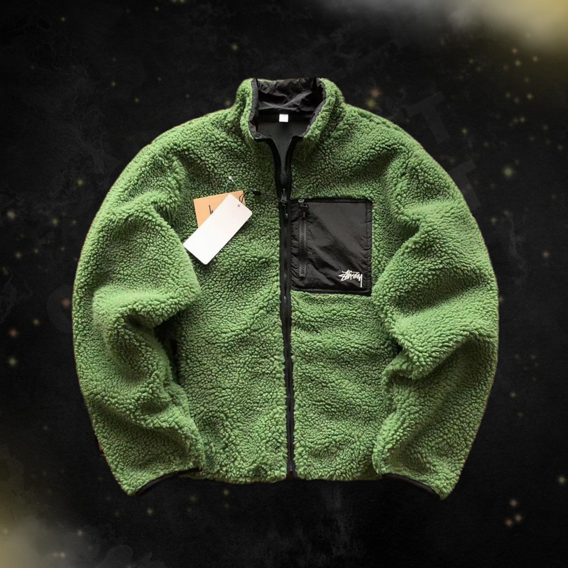 Jaqueta Stussy 8 Ball Sherpa Dupla Face Green