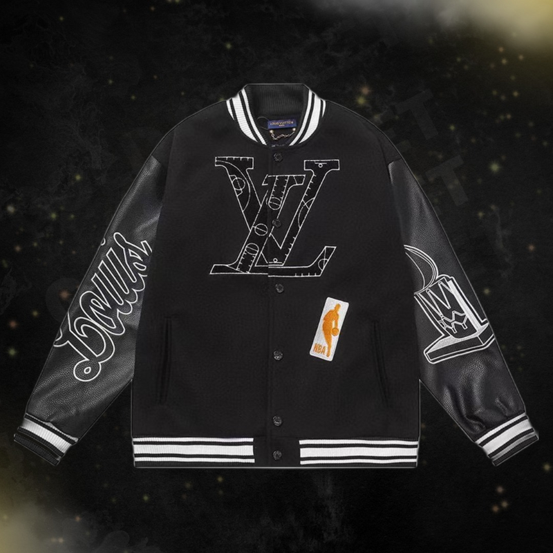 Jaqueta Louis Vuitton x NBA Leather Basketball Jacket Black