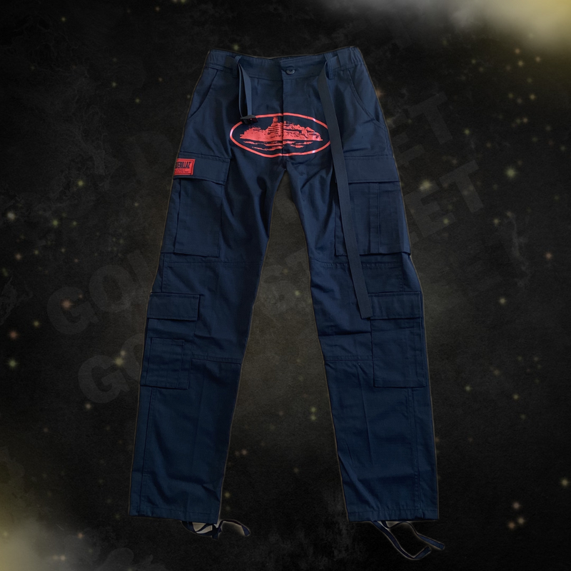 Calça Cargo Corteiz "Black With Red Logo Cargo"