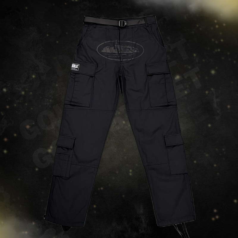 Calça Cargo Corteiz "All Black Logo Cargo"