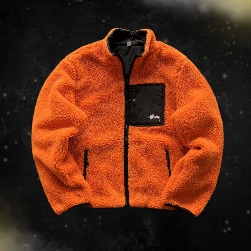 Jaqueta Stussy 8 Ball Sherpa Dupla Face Orange