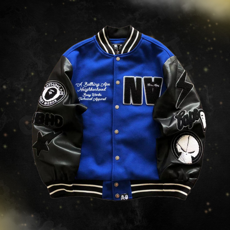 Jaqueta BAPE x Neighborhood Varsity Jacket Blue