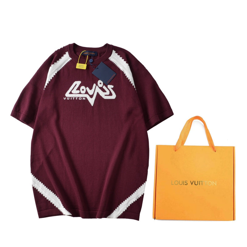 Camiseta Louis Vuitton Burgundy Intarsia Cotton Knit Crew Neck