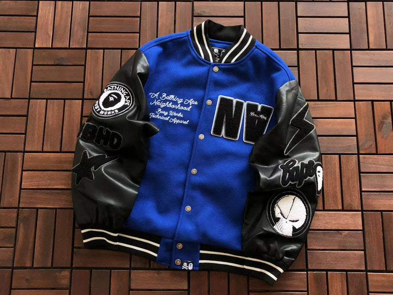 Jaqueta BAPE x Neighborhood Varsity Jacket Blue