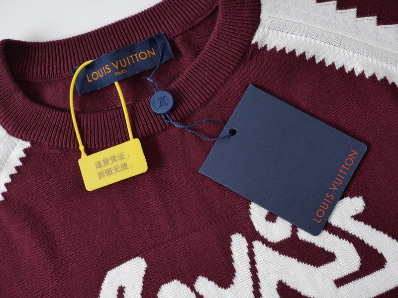 Camiseta Louis Vuitton Burgundy Intarsia Cotton Knit Crew Neck