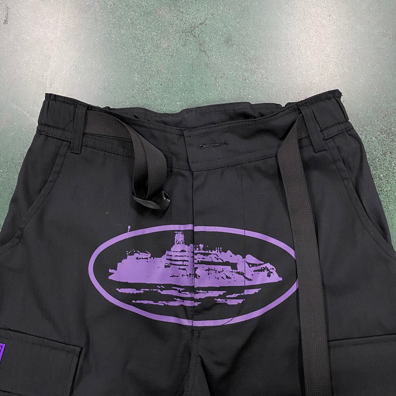 Calça Cargo Corteiz "Black Purple Logo Cargo"