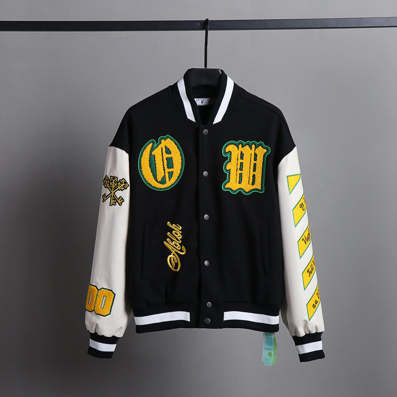 Jaqueta Off-White Varsity Graphics Leather