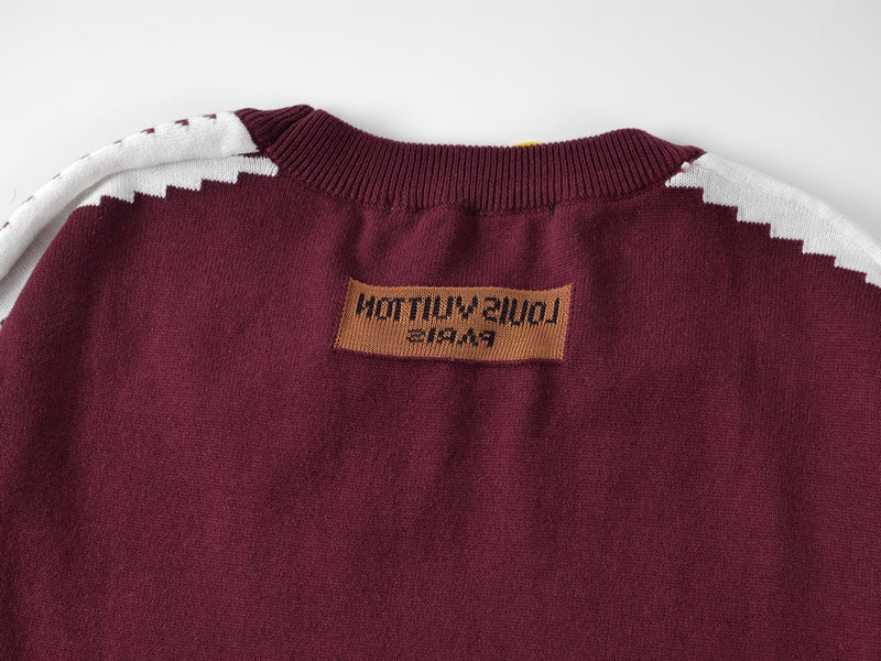 Camiseta Louis Vuitton Burgundy Intarsia Cotton Knit Crew Neck