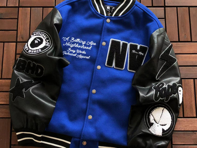 Jaqueta BAPE x Neighborhood Varsity Jacket Blue